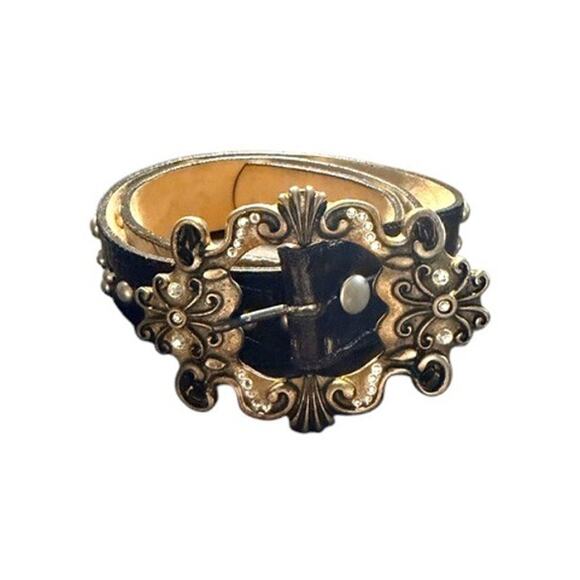 Vintage Leatherock Black Leather Statement Belt | Ornate Buckle | Made in USA main image 11
